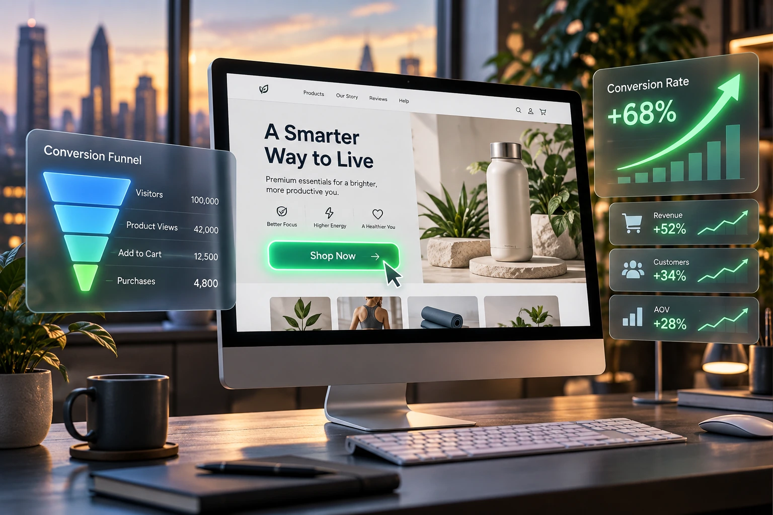 Conversion rate optimization (CRO) services – website call-to-action button with rising conversion rate