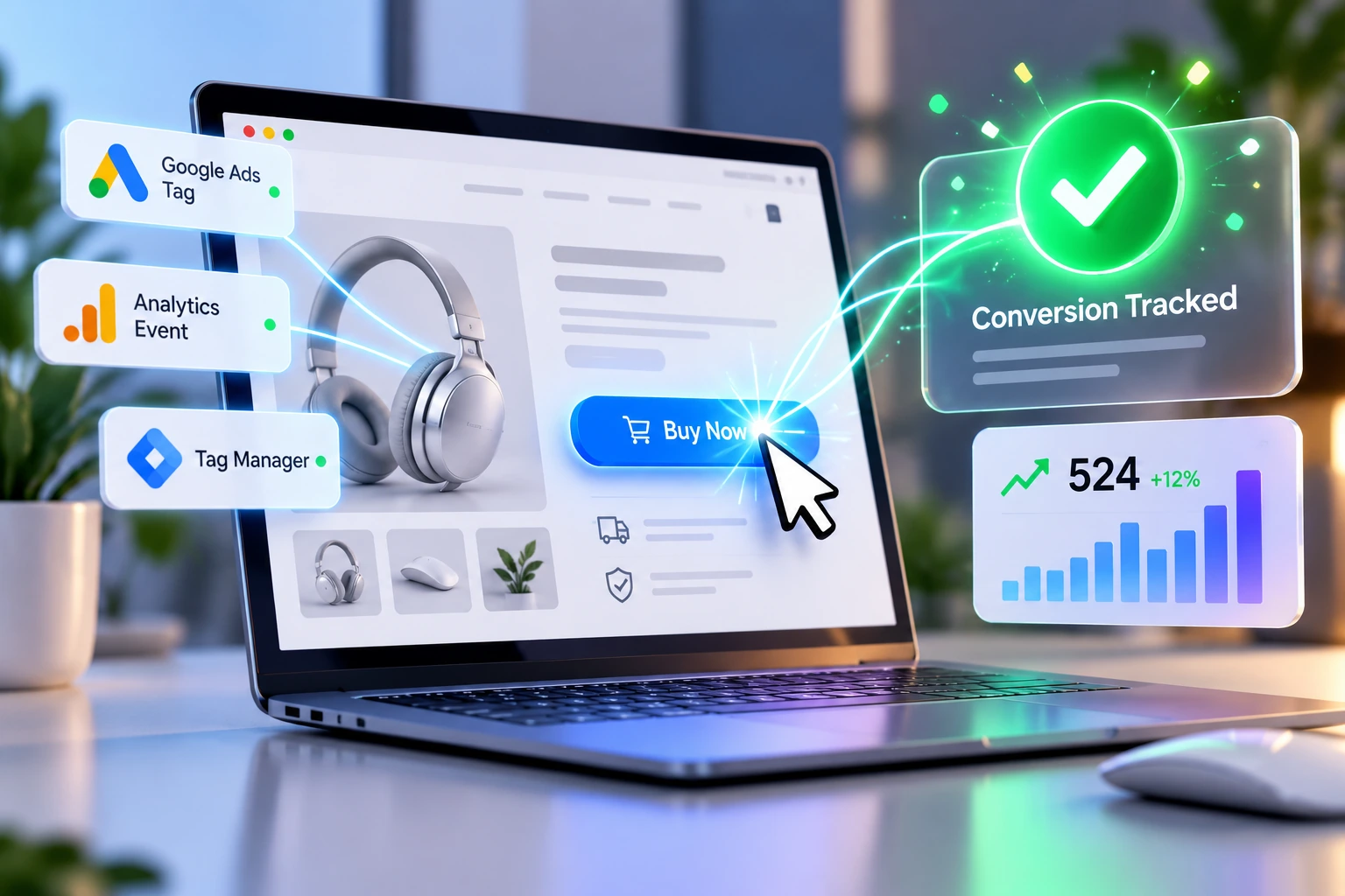 Conversion tracking setup – button click triggering a tracked conversion with counter