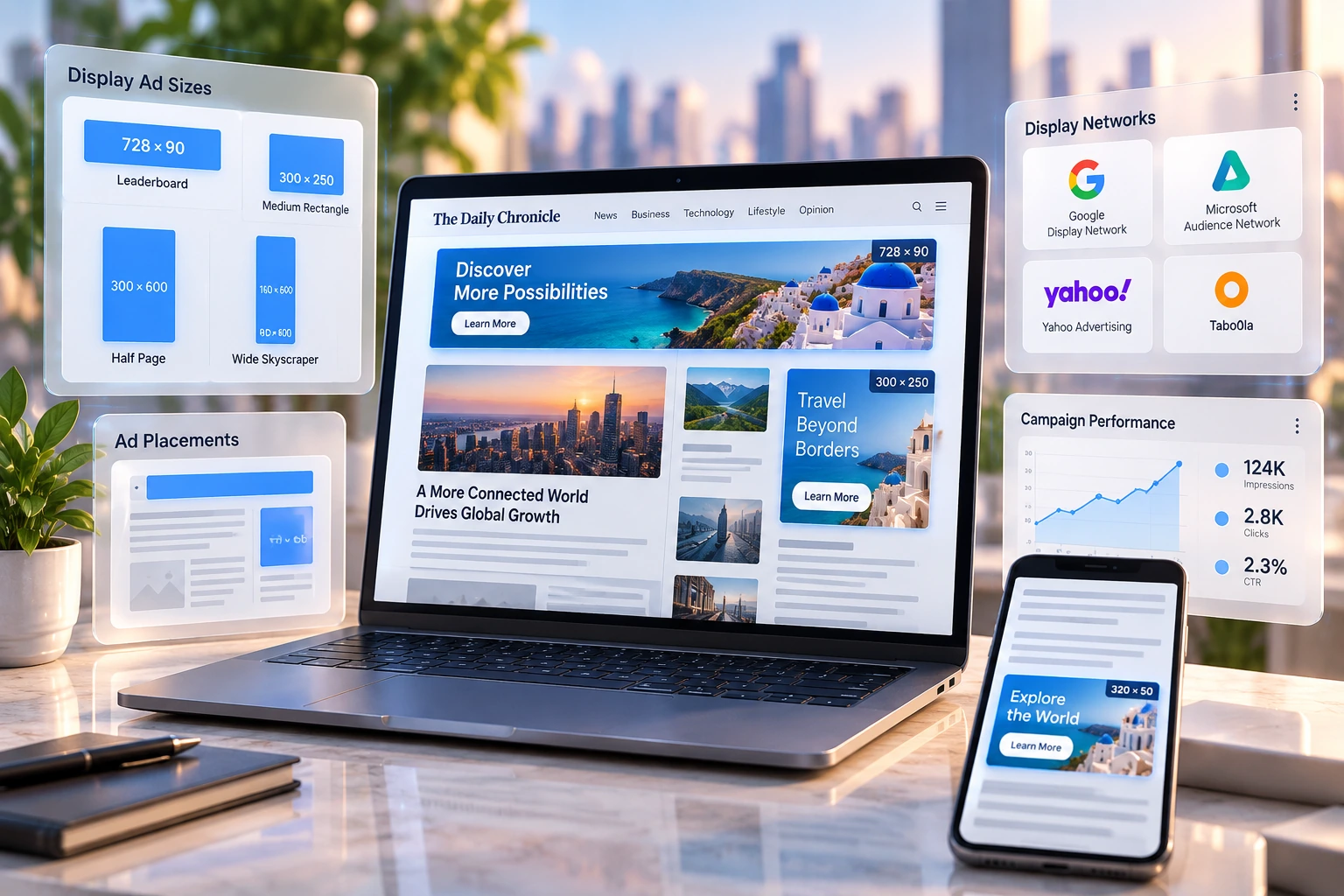 Display advertising services – website with highlighted banner ad placements