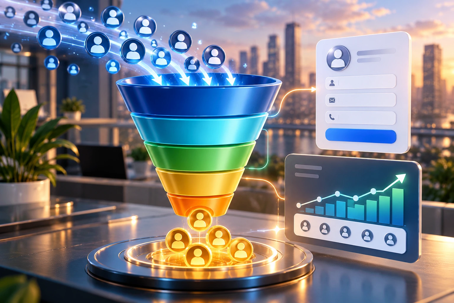 Lead generation services – sales funnel with incoming leads and lead form