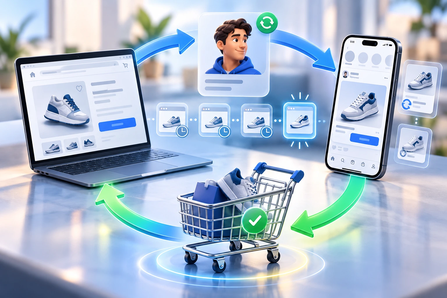Remarketing and retargeting ads – returning visitors across laptop, phone and shopping cart