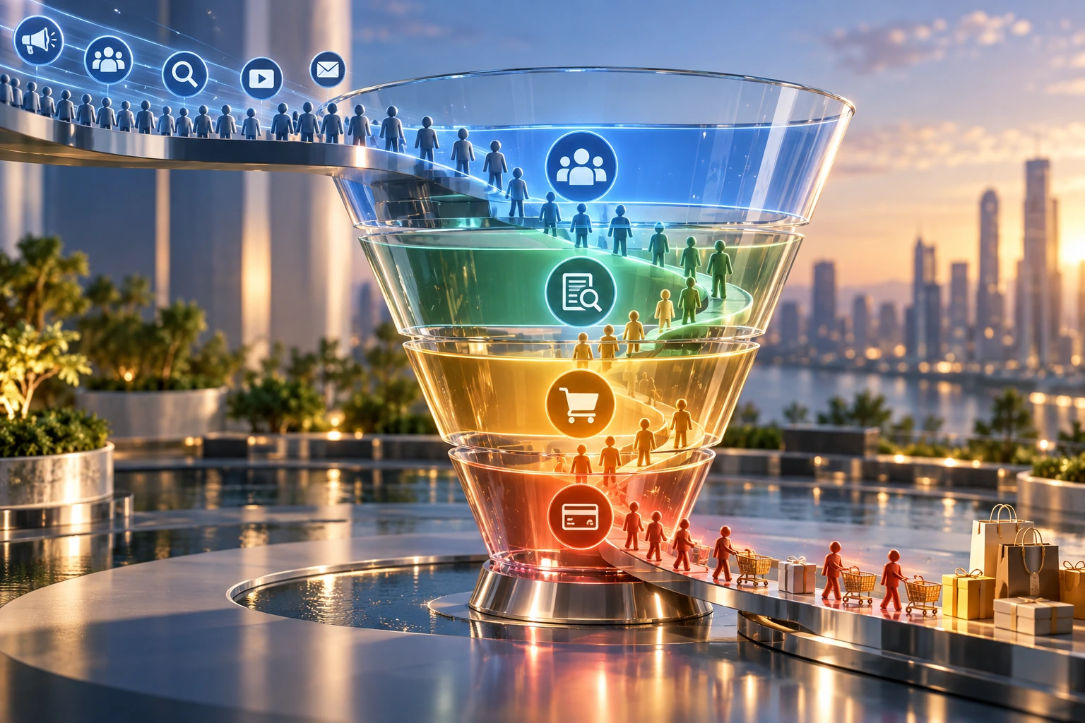 Sales funnel development – multi-stage funnel from awareness to purchase