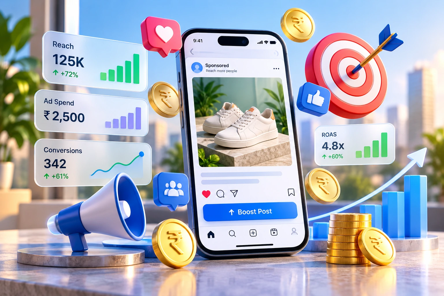 Social media advertising services – boosted sponsored post with reach and targeting